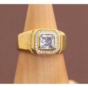 Vintage Sterling Silver Diamond Gold Tone Ring Size 10 1/2 - U6
